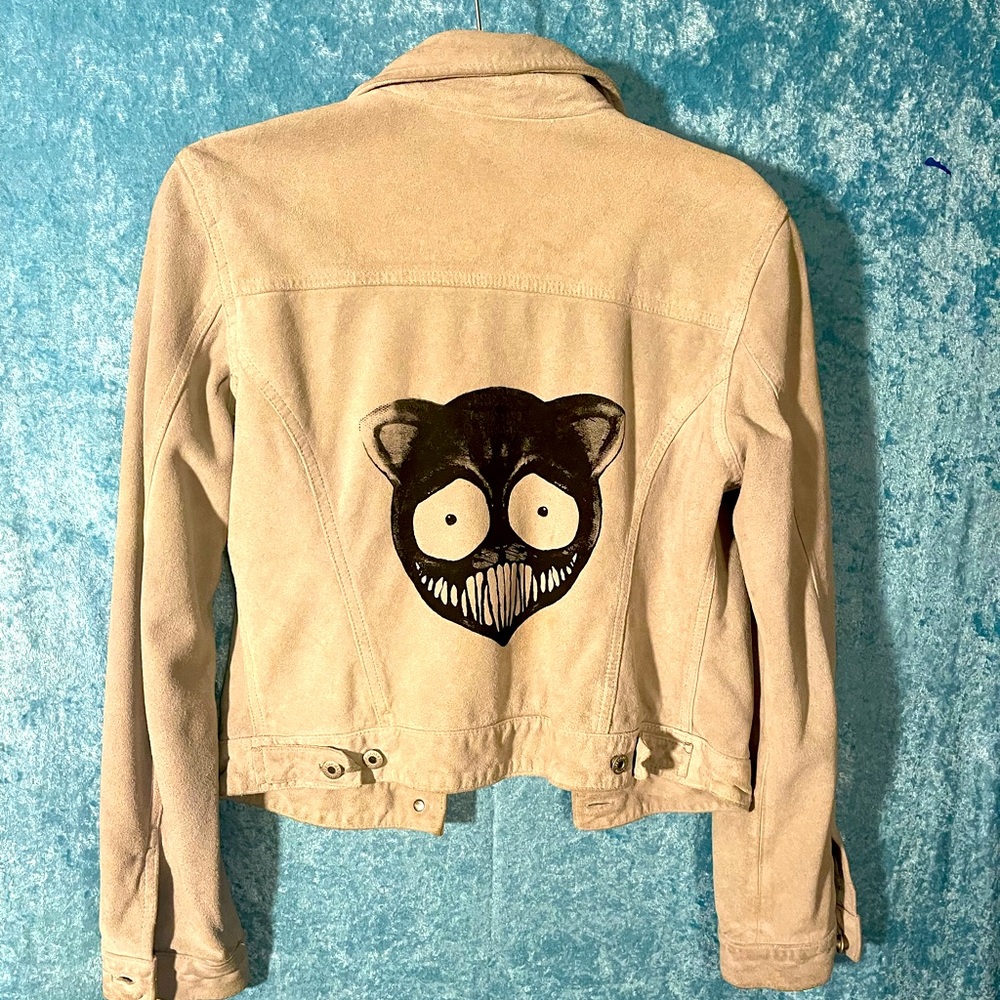 Dark Art Esoterica suede jacket. White upcycled size small